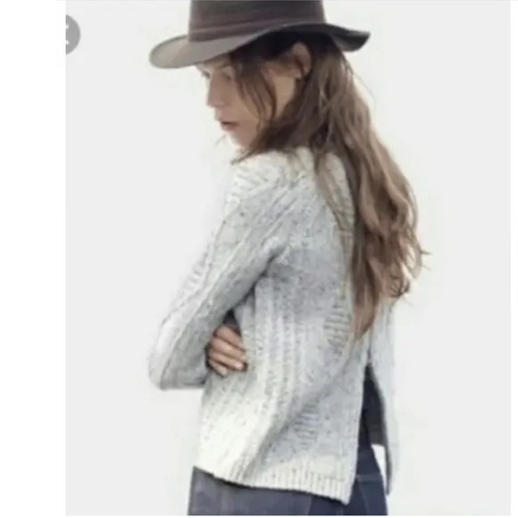 Madewell Sz S Palisade Merino Wool Zip Back Sweater Gray Cable Knit Style - Picture 6 of 8